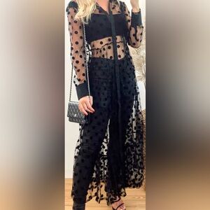 In Vogue Paris Sheer Black Polka Dot Dress/Cover Up - Medium